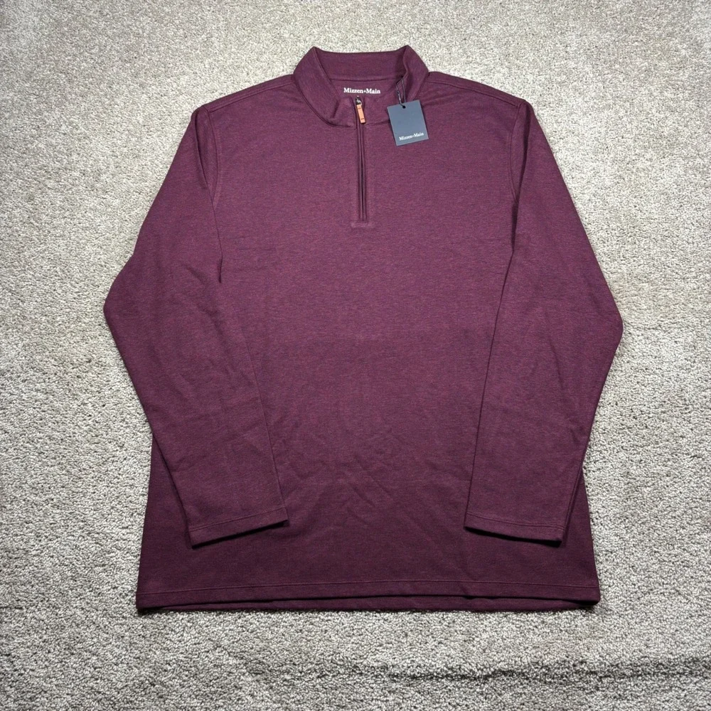 Mizzen+Main Mens KPI Quarter Zip Pullover Wine Heather XL 1PO-2048 NWT